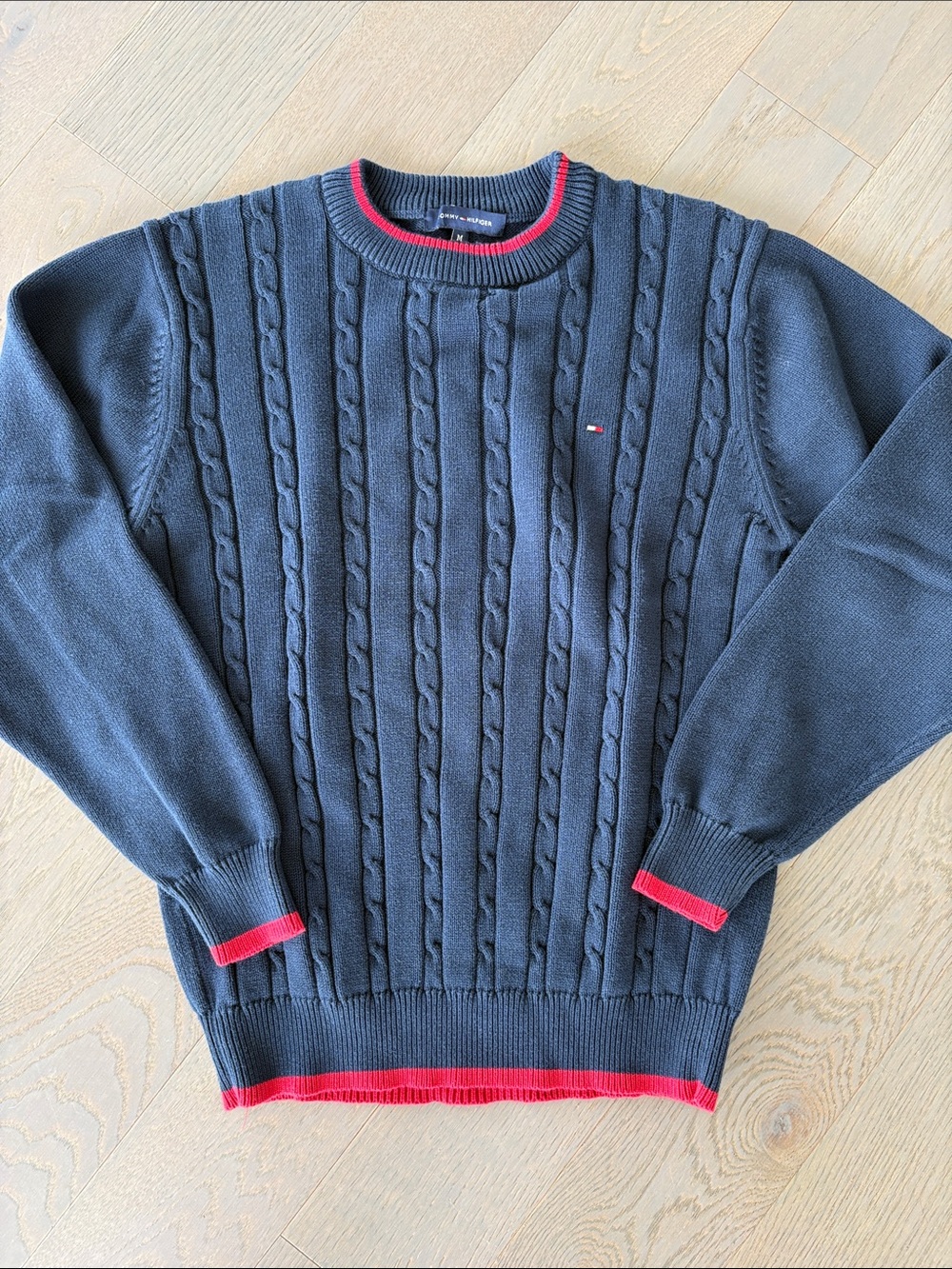 Tommy Hilfiger Medium - Navy Cable Knit Crewneck Sweater 100% Cotton